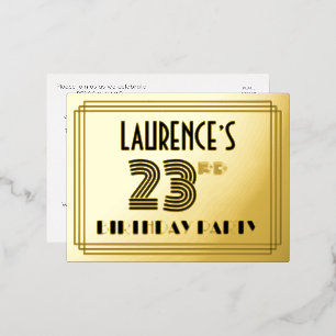 23rd Birthday Party ~ Art Deco Style “23” + Name Foil Invitation Postcard