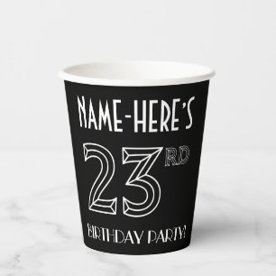 23rd Birthday Party: Art Deco Style + Custom Name Paper Cups