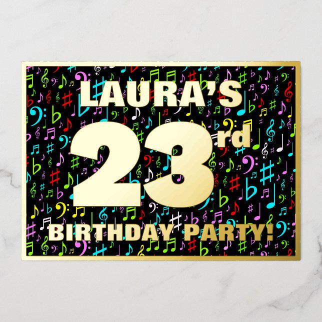 23rd Birthday Party — Fun, Colourful Music Symbols (Front)