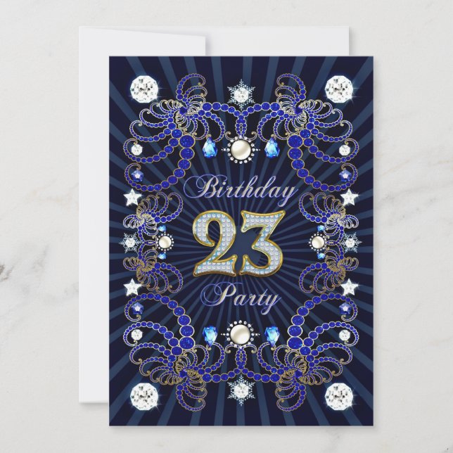 23rd birthday party invite with masses of jewels (Front)