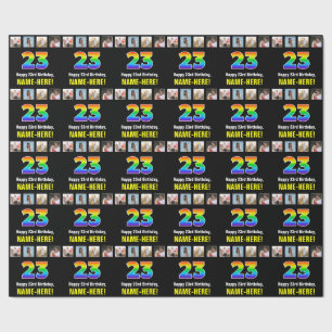 23rd Birthday: Rainbow “23“; Custom Photos & Name Wrapping Paper