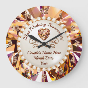 23rd Wedding Anniversary Gift, Imperial Topaz,  Large Clock