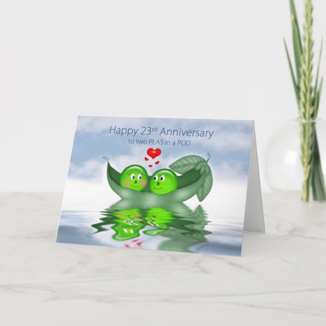 23rd Wedding Anniversary,Two Peas in a Pod, Hearts Card (Front)