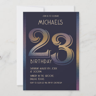 23th modern dark purple and gold birthday invitation