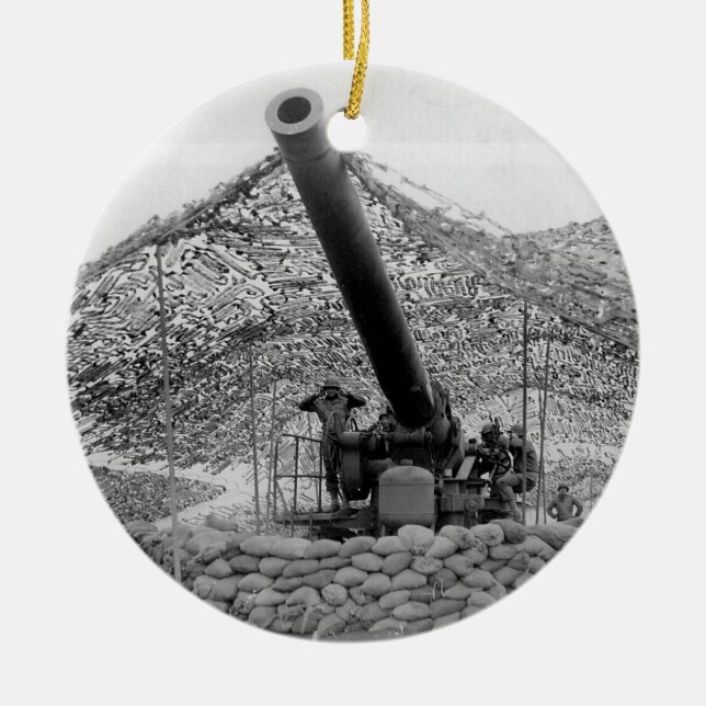 240mm howitzer of Battery B 697th Field Artillery Ceramic Tree Decoration (Front)