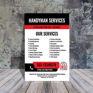 24/7 Handyman & Plumbing Services BLACK RED Flyer