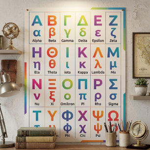 24 Colourful Lower Case Upper Case - Greek Alphabe Poster
