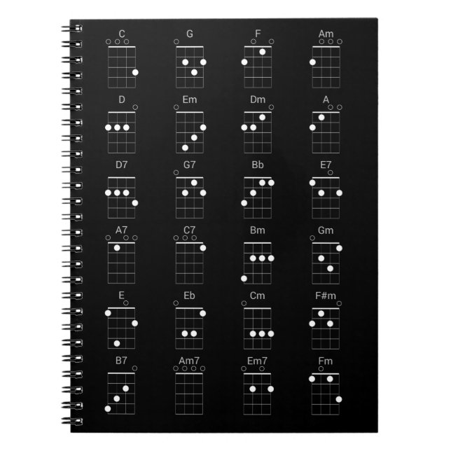 24 Common Ukulele Chords Chart - Uke Cheat Sheet P Notebook (Front)