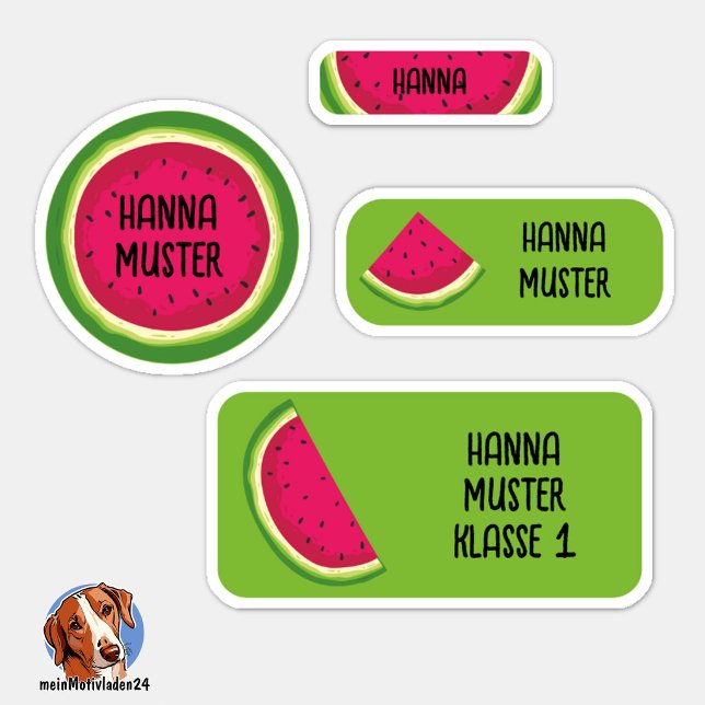 24 Cute Watermelon Kids Name Labels waterproof (24 verschiedene Namensaufkleber - Motiv: Melone)