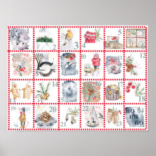 24 Different Watercolor Images Advent Calendar  Poster
