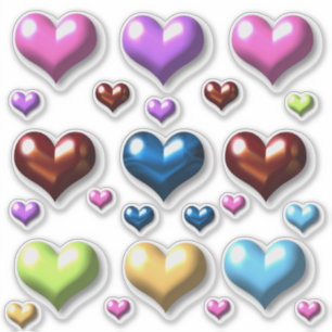 24 Faux 3D Color Hearts Custom-Cut Vinyl Stickers
