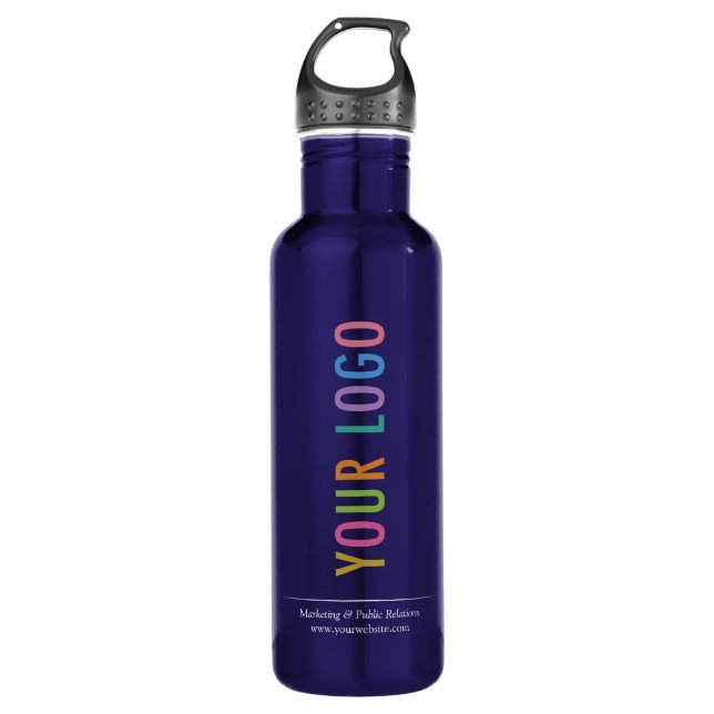 24 oz Dark Blue Water Bottle with Company Logo (Front)