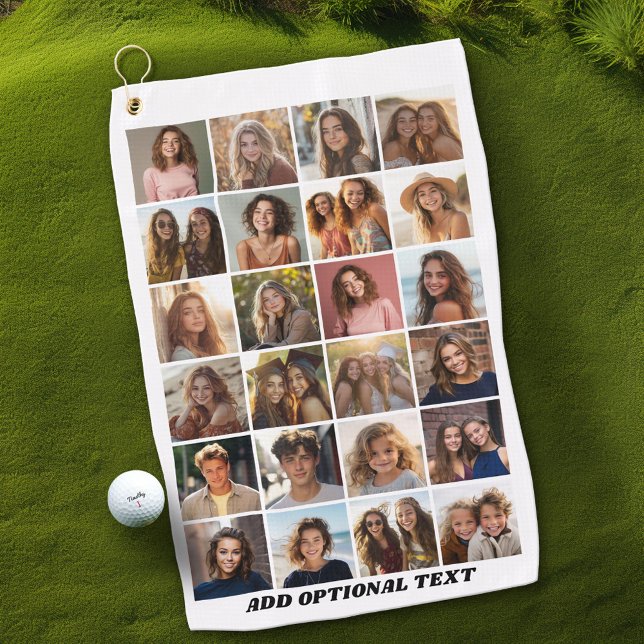24 Photo Collage - Custom Text - Black and White Golf Towel (Custom Golf Towel with Photo Collage)