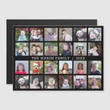 24 Photo Collage Family Name - black fridge magnet