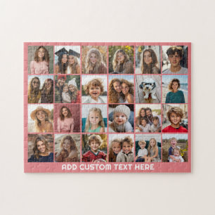 24 Photo Collage with Custom Text Jigsaw Puzzle