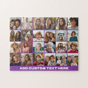 24 Photo Collage with Custom Text Jigsaw Puzzle