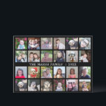 24 Photo Collage with Family Name Date - black Holiday Card<br><div class="desc">A 24 photo grid with plenty of room for many photos and custom text. Can be used as a Christmas greeting or a general card to send to friends and family. Add your favourite pics to this fun template. You can use square photos or any photos for this grid. The...</div>