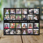 24 Photo Collage with Family Name Date - black Postcard<br><div class="desc">A 24 photo grid with plenty of room for many photos and custom text. Add your favourite pics to this fun template. You can use square photos or any photos for this grid. For best results, crop your photos into squares before uploading. If you would like to change the colours...</div>