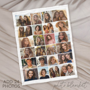 24 Photo Only - Collage Grid - White Fleece Blanket