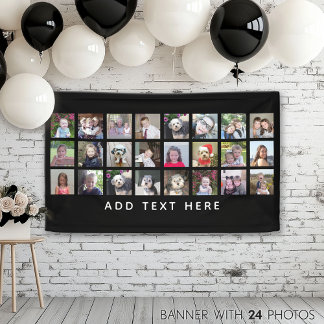 24 Photo Template Collage Grid with Custom Text Banner
