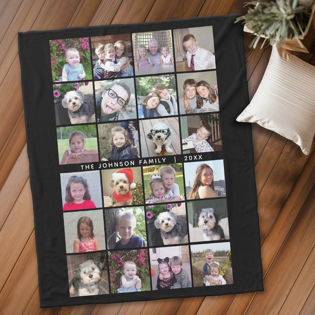 24 Photo Template Collage with Custom Text Fleece Blanket (Personalized fleece blanket with 24 photos and text)