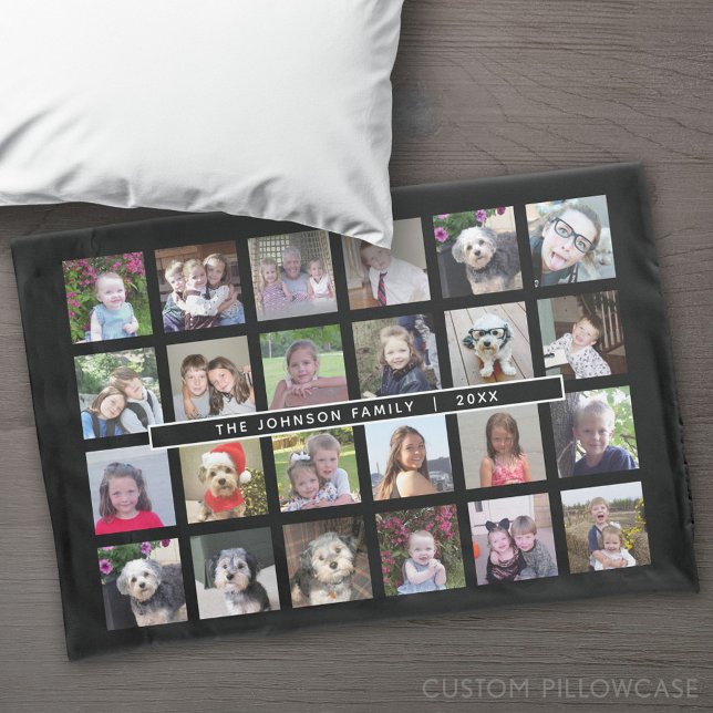 24 Photo Template Collage with Custom Text Pillowcase (Custom Pillowcase)
