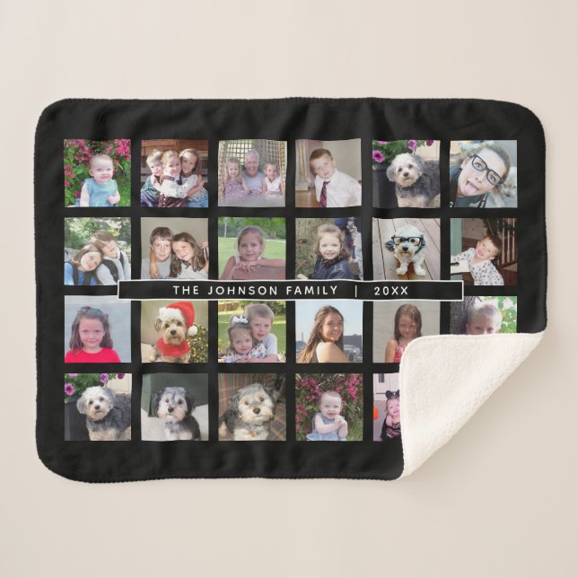 24 Photo Template Collage with Custom Text Sherpa Blanket (Front (Horizontal))