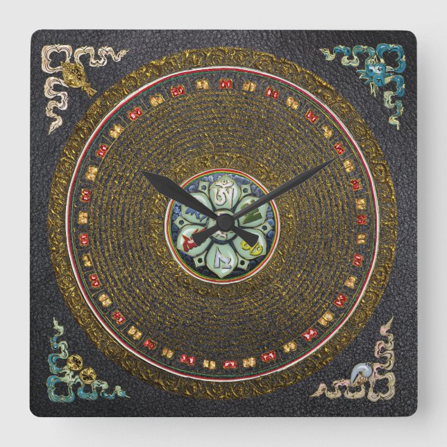 [24] Round Tibetan “OM” Mantra Mandala Square Wall Clock (Front)