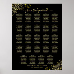 24 Table Gold & Black Chic Wedding Seating Chart