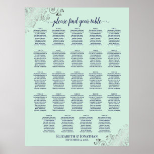 24 Table MInt Green & Navy Wedding Seating Chart