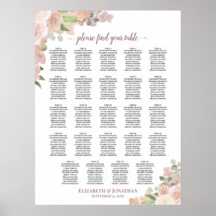 24 Table Rustic Pink Floral Wedding Seating Chart