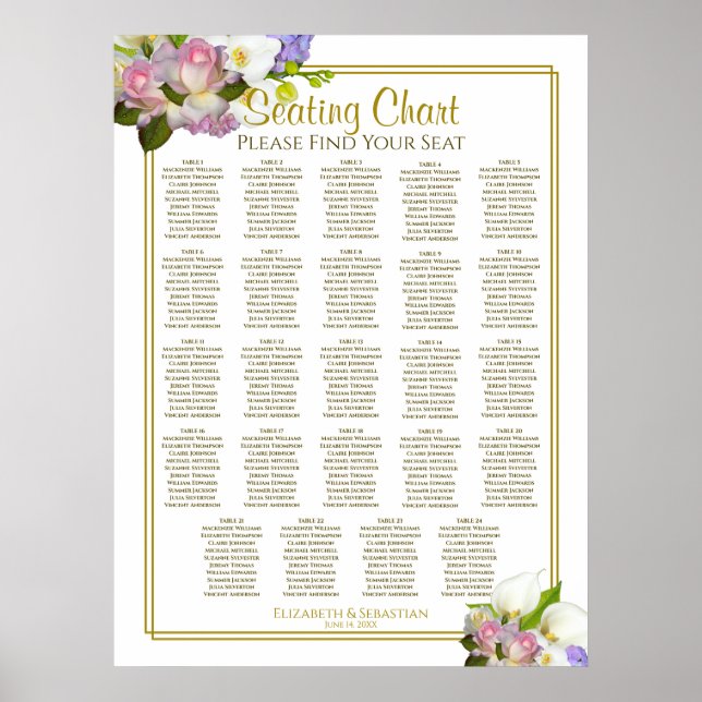 24 Table Wedding Seating Chart Spring Floral (Front)