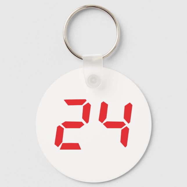 24 twenty-four red alarm clock digital number key ring (Front)