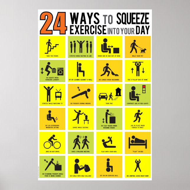 24 WAYS TO SQUEEZE EXERCISE INTO YOUR DAY POSTER (Front)