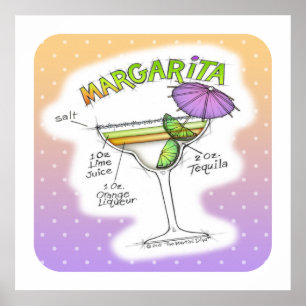 24" X 24" POSTER - MARGARITA RECIPE COCKTAIL ART