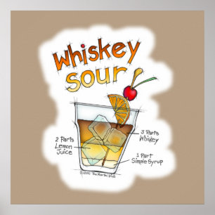 24" X 24" POSTER, WHISKEY SOUR RECIPE COCKTAIL ART POSTER