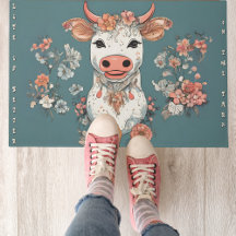 24" x 36" Welcome Mat/ Door Mat Whimsical Cow