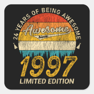 24 Year Old Bday 1997 Awesome Since 24th Birthday Square Sticker