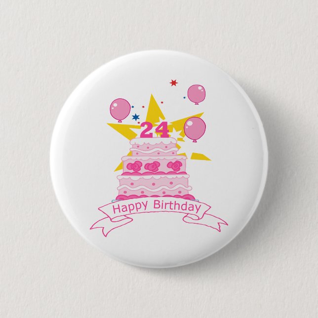 24 Year Old Birthday Cake 6 Cm Round Badge (Front)
