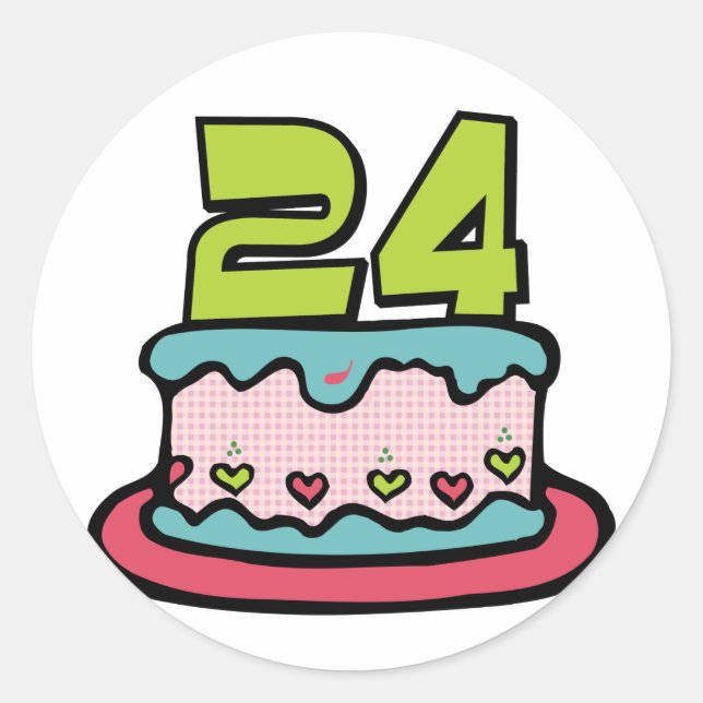 24 Year Old Birthday Cake Classic Round Sticker (Front)