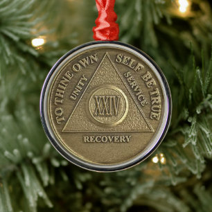 24 Year Sober Anniversary Medallion Recovery Metal Ornament