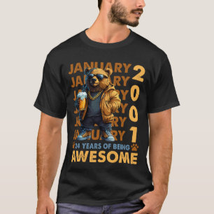 24 Years Old Awesome Cool Bear Since January 2001 T-Shirt