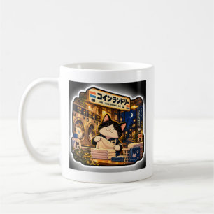 24H Laundromat Cat Cosy Japanese Night Scene Coffee Mug