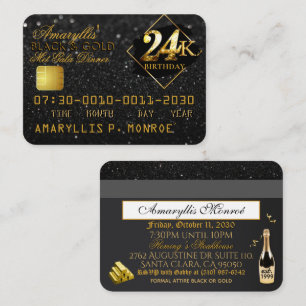 24K Black Gold Credit Card Birthday Invitations
