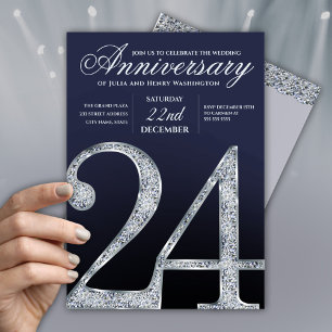 24th Anniversary Diamond Silver Dark Blue Years Invitation