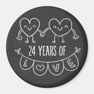 24th Anniversary Gift Chalk Hearts Magnet