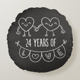 24th Anniversary Gift Chalk Hearts Round Cushion