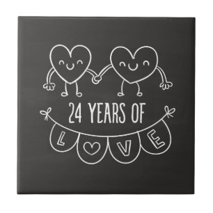 24th Anniversary Gift Chalk Hearts Tile
