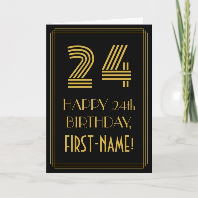 24th Birthday: Art Deco Inspired Look "24" & Name Card (Front)