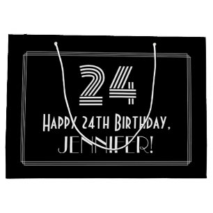 24th Birthday — Art Deco Inspired Look "24" & Name Large Gift Bag